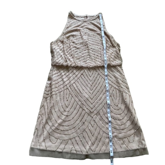 Adrianna Papell Art Deco Beaded Cocktail Dress Halter Neck in Blush Sz 16 - Picture 7 of 8